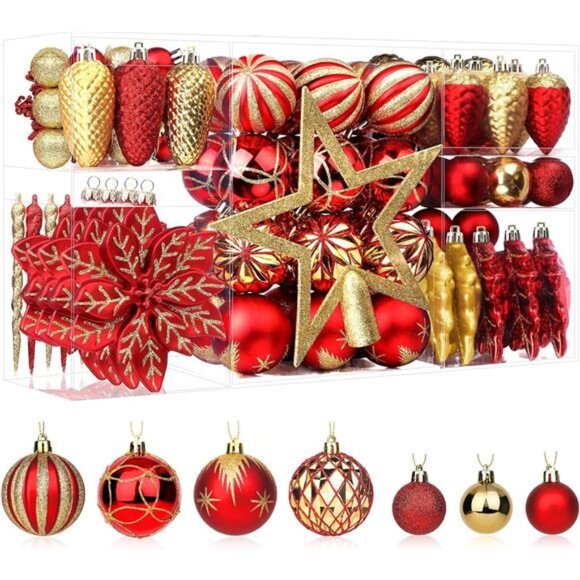 106PCS Christmas Balls Ornaments Set, Colorful Shatterproof Plastic Decorative - Picture 1 of 7